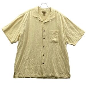 Gold Silk Shirt Men's XL Yellow Floral Hawaiian Wooden Button‎ Casual Corpcore